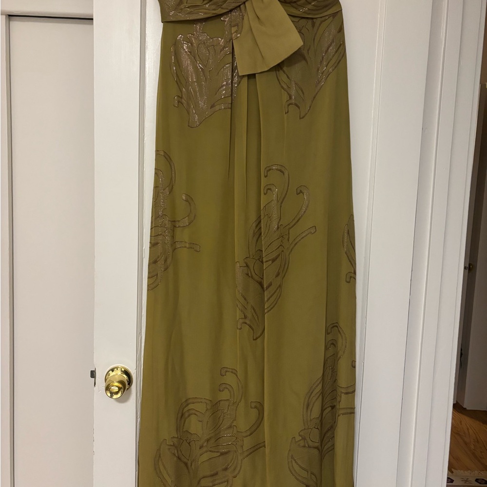 Nicole Miller Green Maxi Dress with Elegant Bow